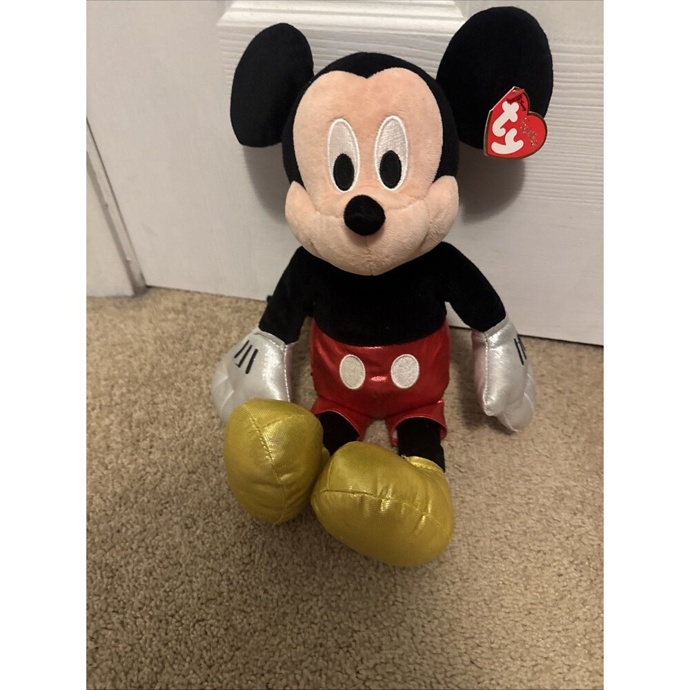 Disney Ty Sparkle Mickey Mouse 14" Plush Stuffed Animal Shiny Shoes Gloves